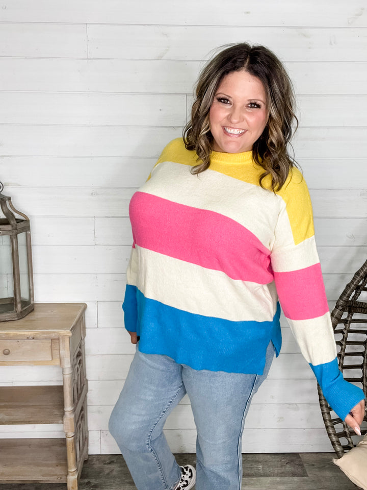 "Ditto" Long Sleeve Round Neck Stripe Sweater