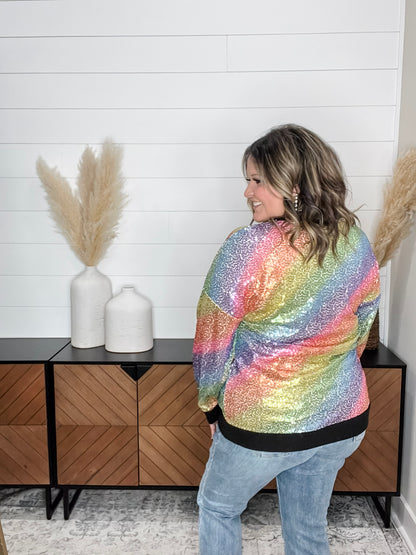"Moonglow" Rainbow Sequin Crew Neck