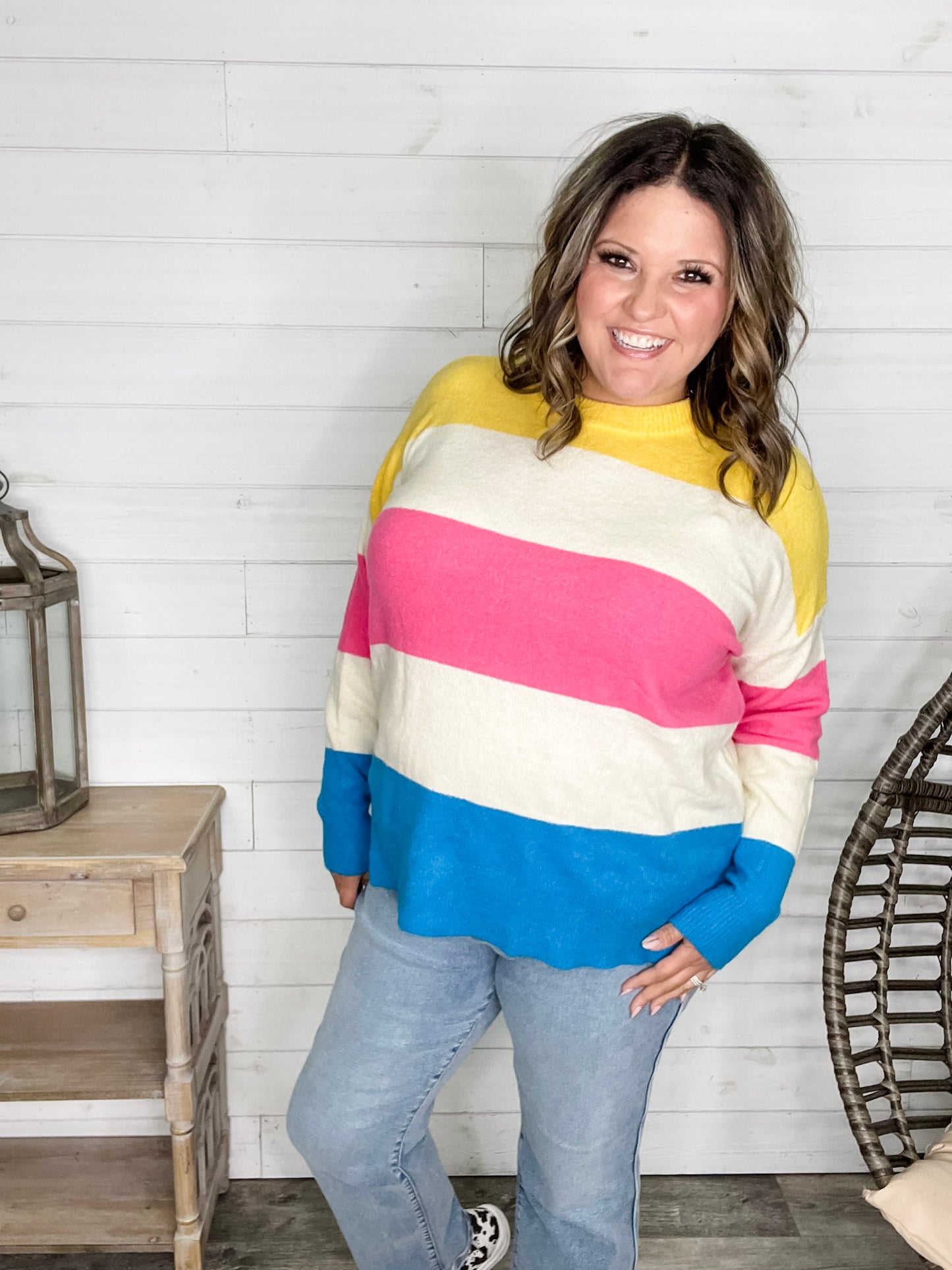 "Ditto" Long Sleeve Round Neck Stripe Sweater