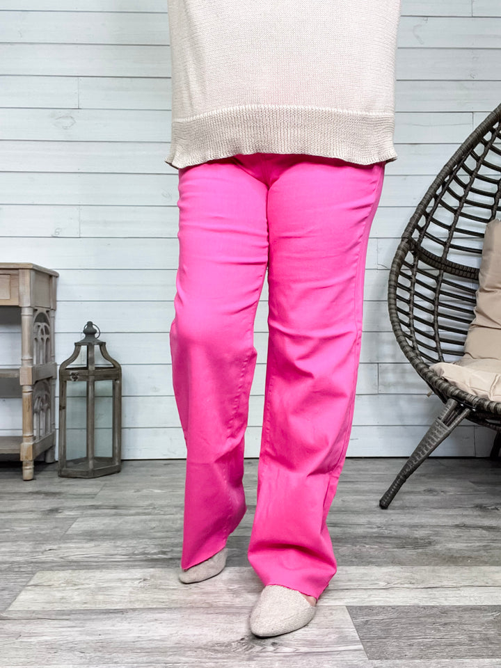 Judy Blue "Where's Ken?" Hot Pink Straight Leg Jeans