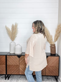 Dear Scarlett "Roosevelt" Short Sleeve Sparkle Cardigan with Double Ruffle Sleeve (Champagne)