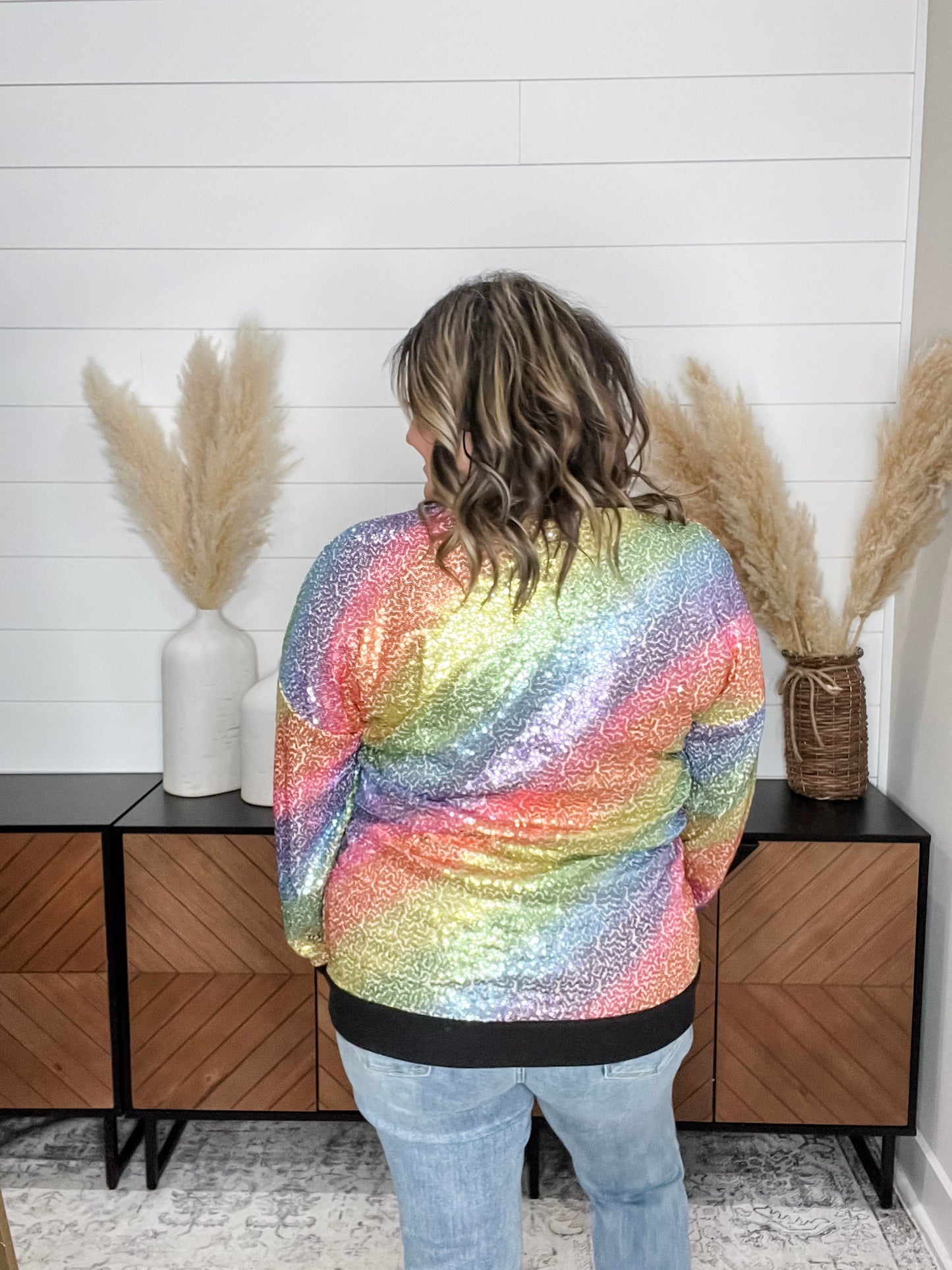 "Moonglow" Rainbow Sequin Crew Neck