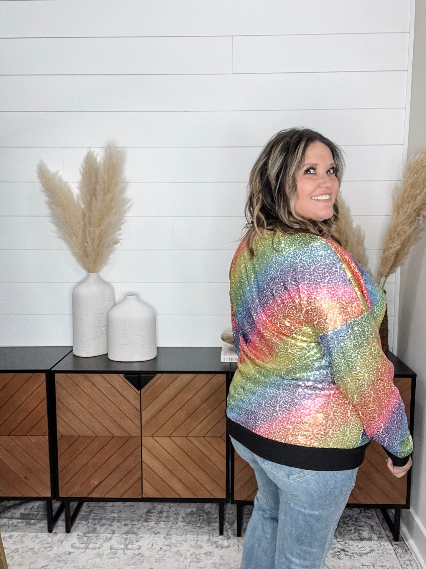 "Moonglow" Rainbow Sequin Crew Neck