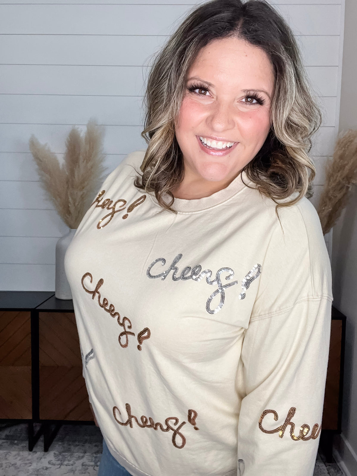 Sequin Cheers Long Sleeve (Ecru)