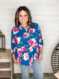 Dear Scarlett "Lavery" 3/4 Sleeve Split Neck Tops