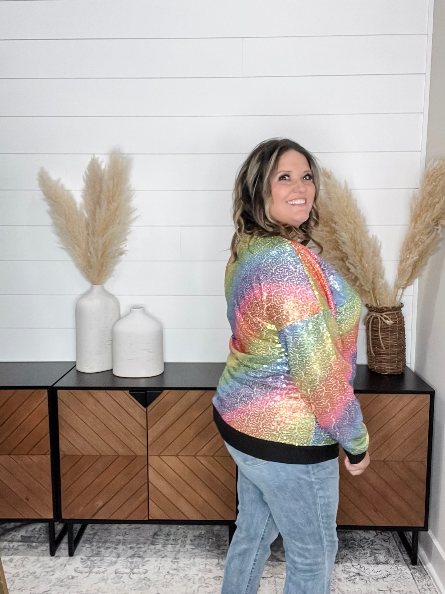 "Moonglow" Rainbow Sequin Crew Neck