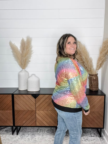 "Moonglow" Rainbow Sequin Crew Neck