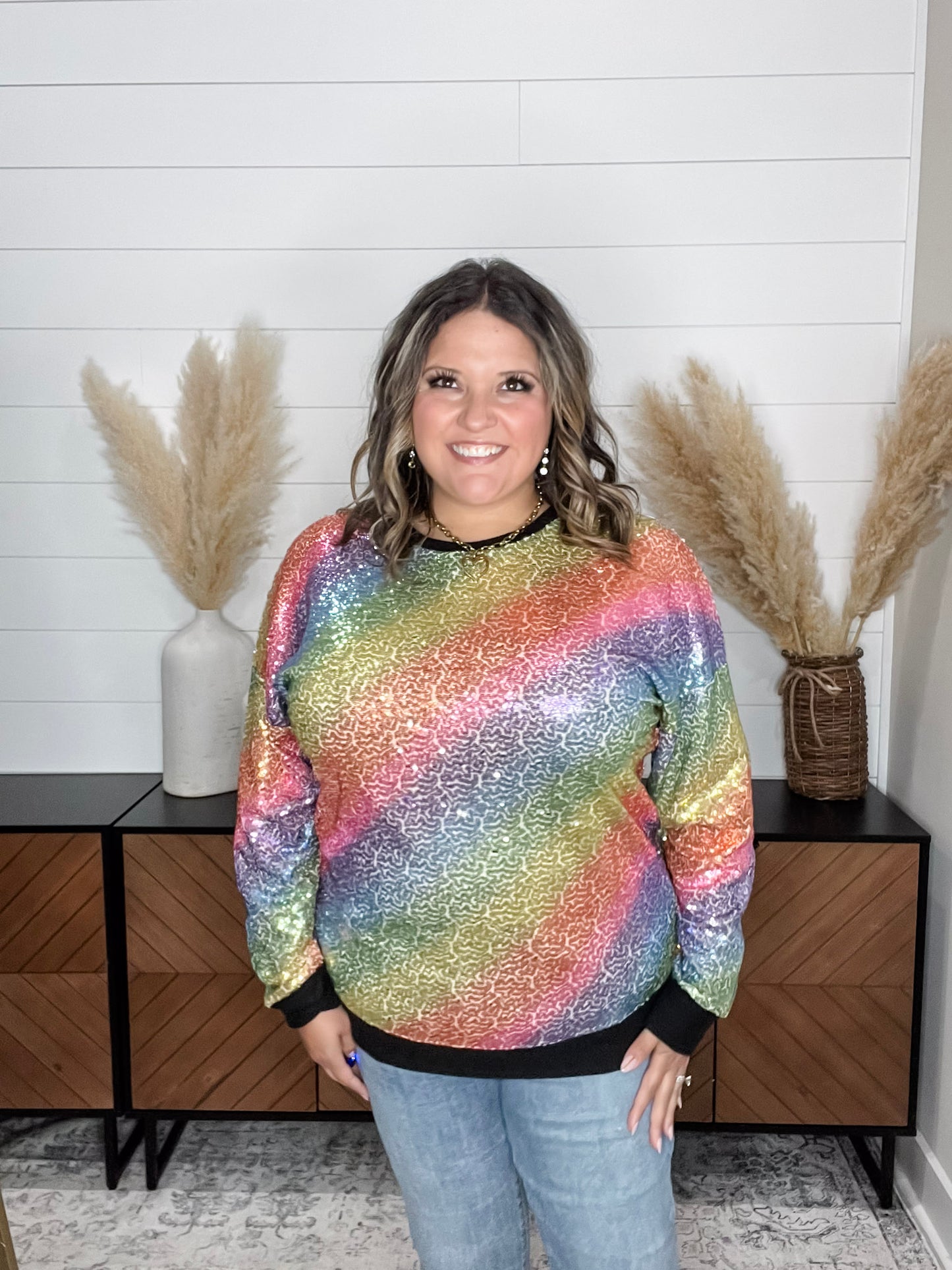 "Moonglow" Rainbow Sequin Crew Neck
