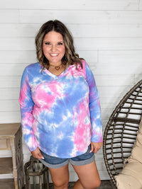 "Keegan" Long Sleeve Tie Dye V Neck