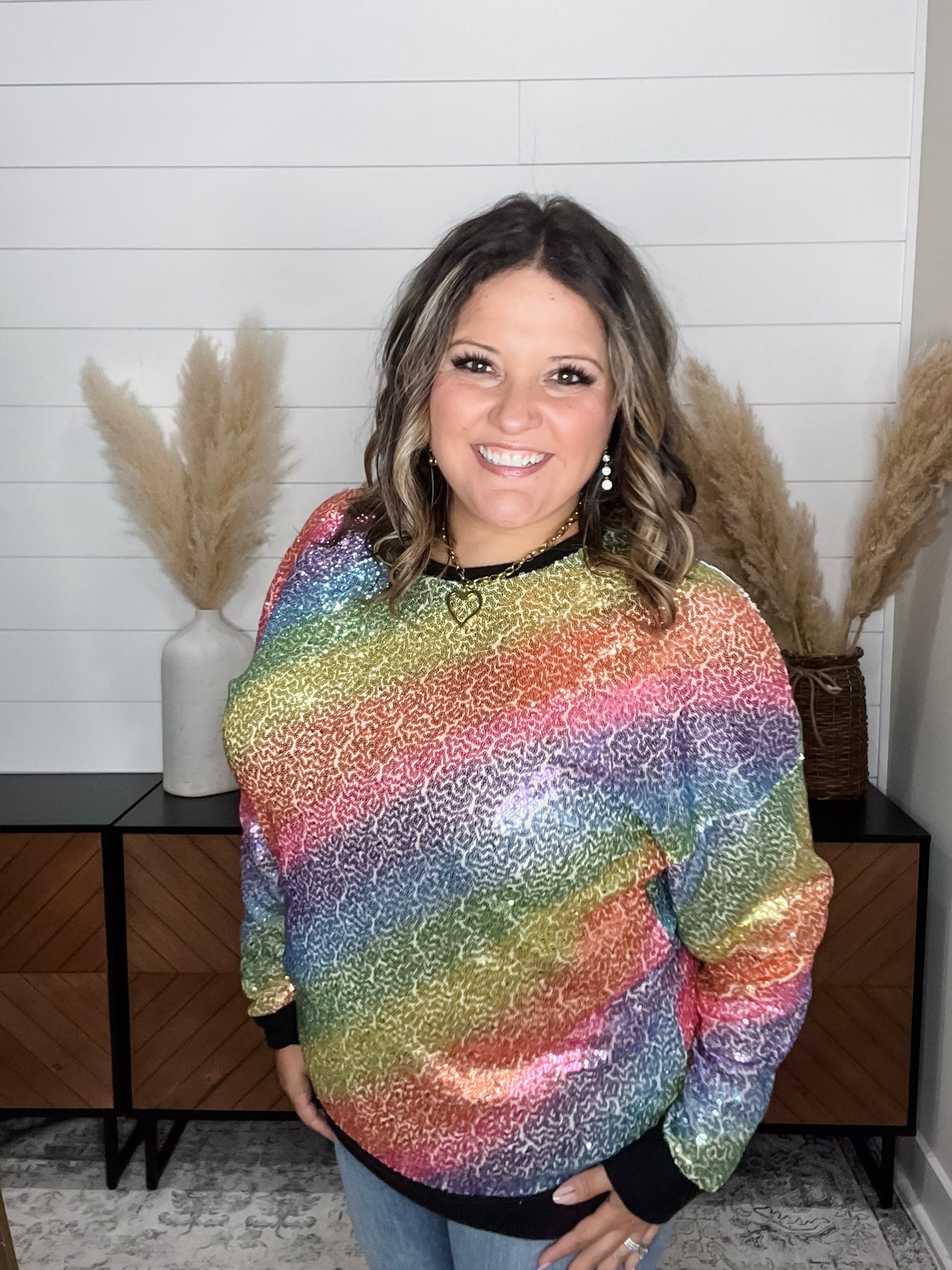 "Moonglow" Rainbow Sequin Crew Neck