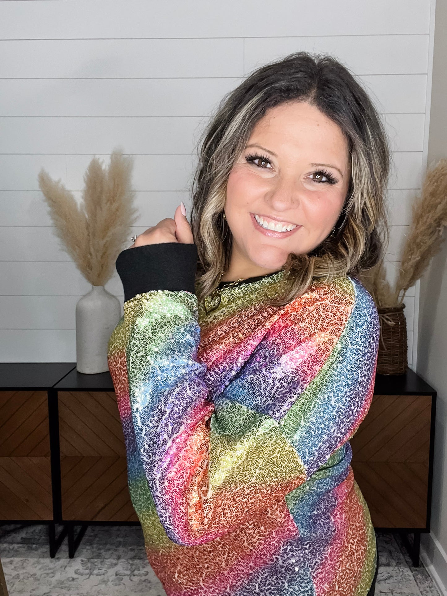 "Moonglow" Rainbow Sequin Crew Neck