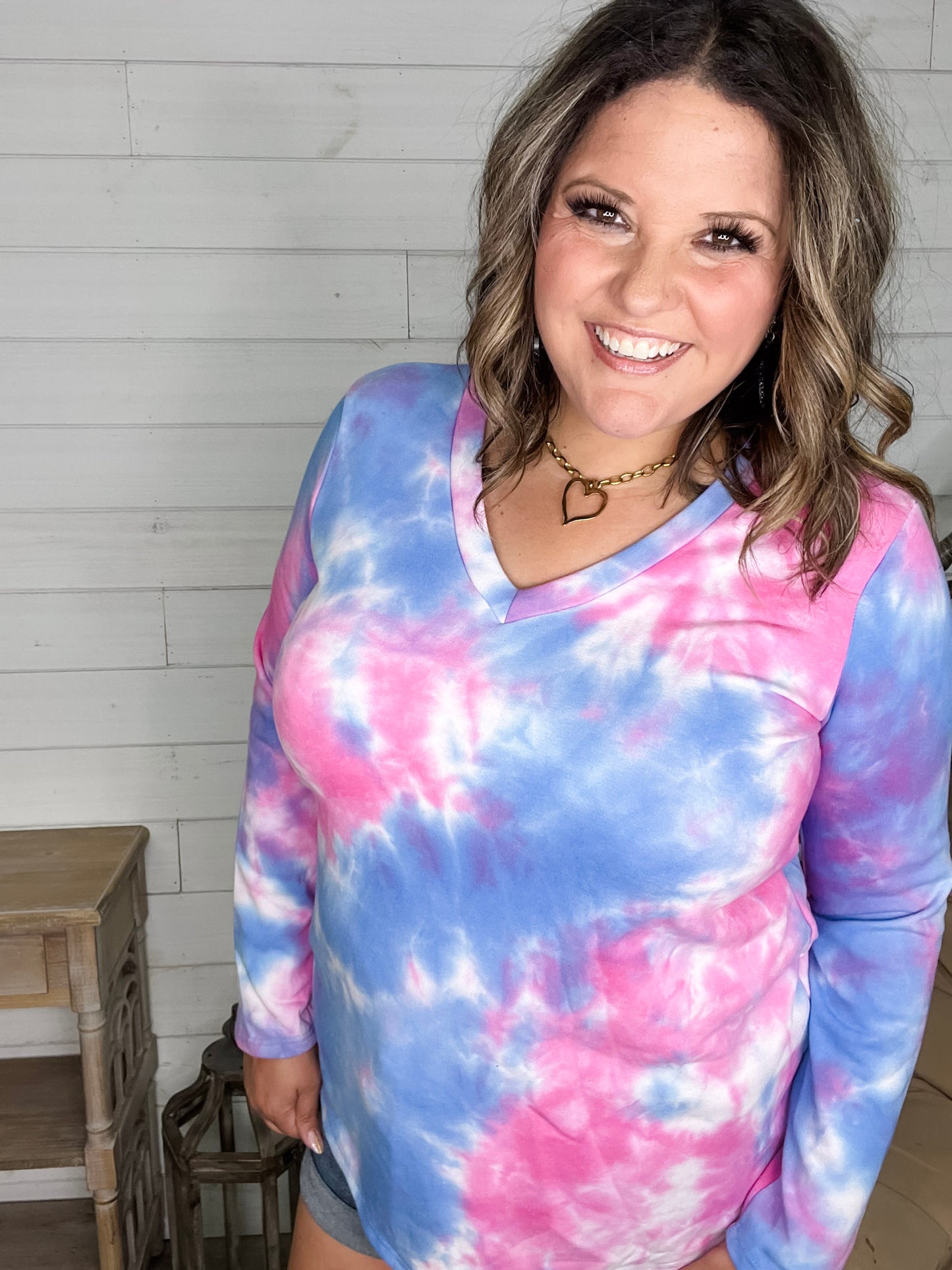 "Keegan" Long Sleeve Tie Dye V Neck