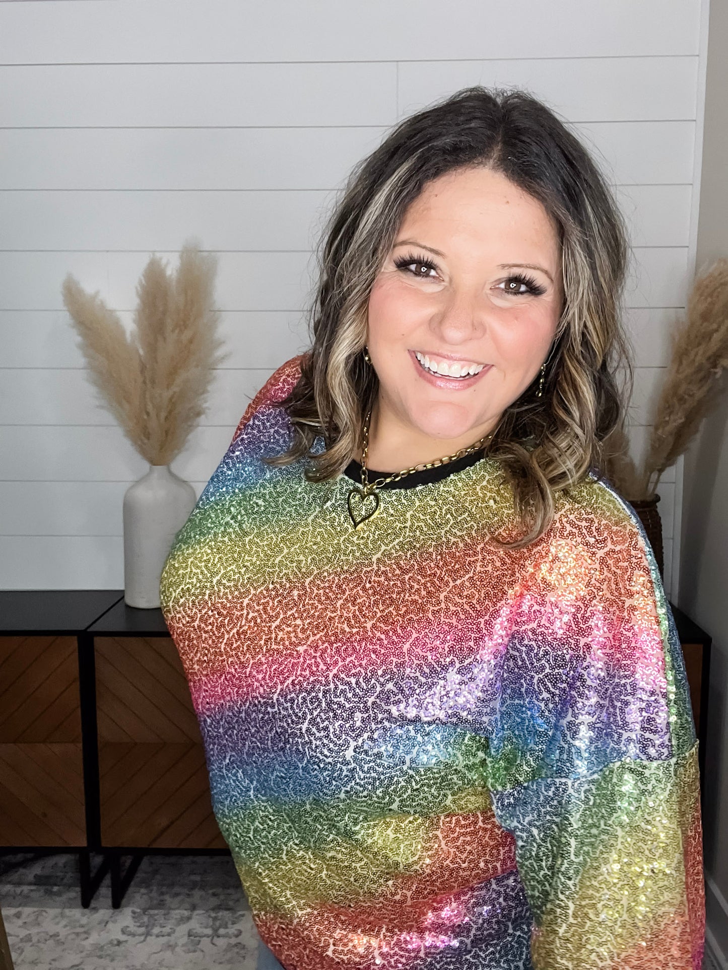 "Moonglow" Rainbow Sequin Crew Neck
