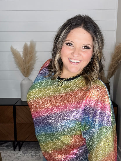 "Moonglow" Rainbow Sequin Crew Neck