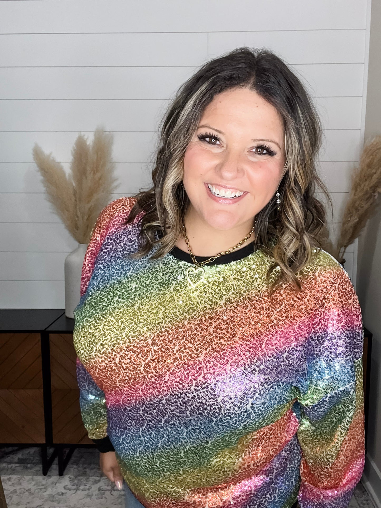 "Moonglow" Rainbow Sequin Crew Neck