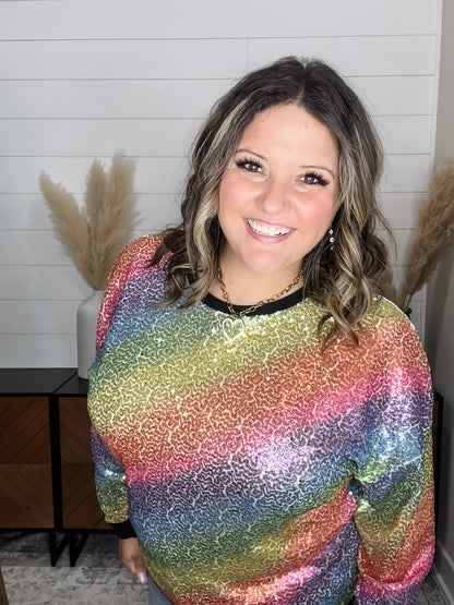 "Moonglow" Rainbow Sequin Crew Neck