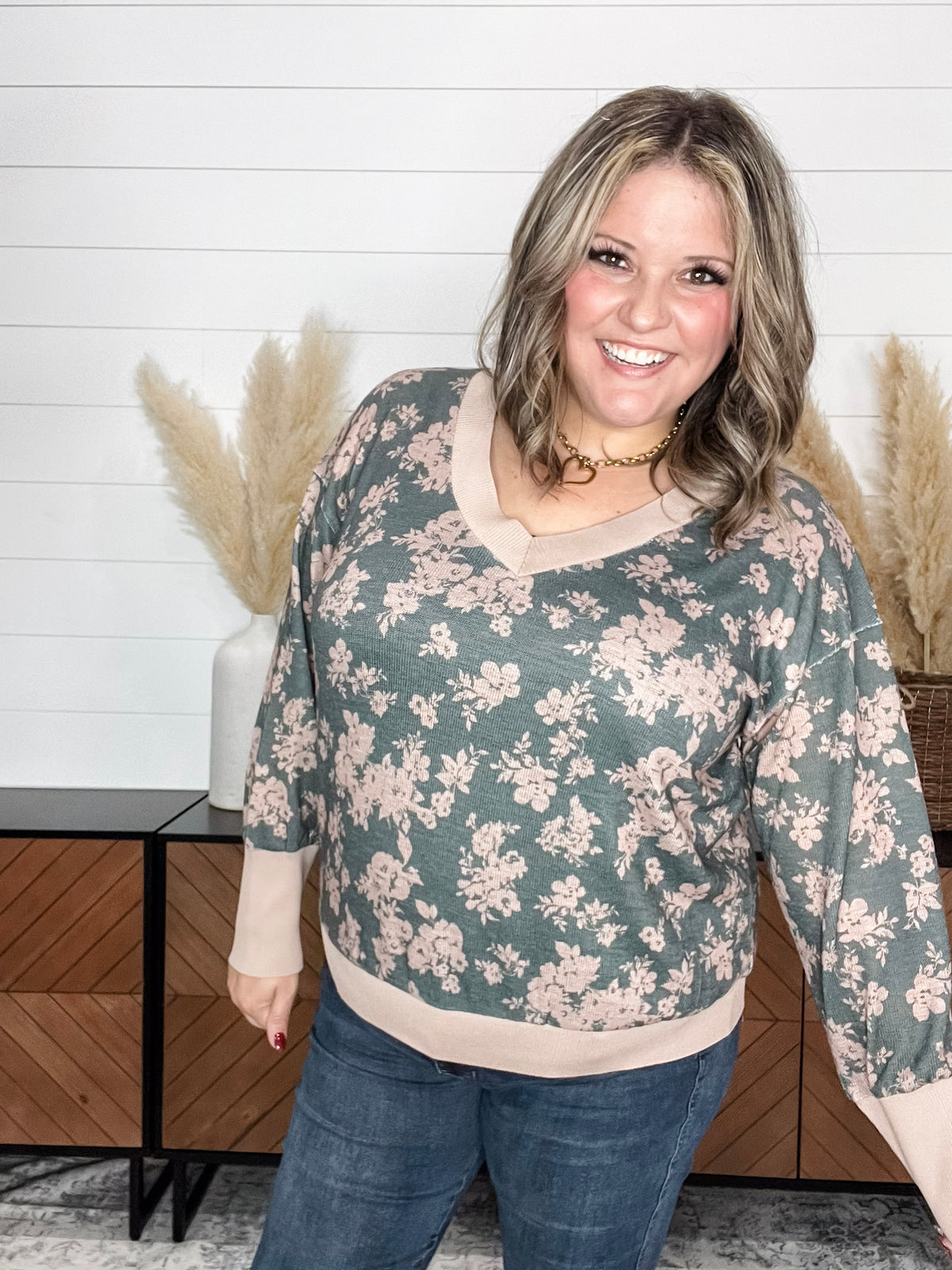 "Energy" Long Sleeve Floral V Neck