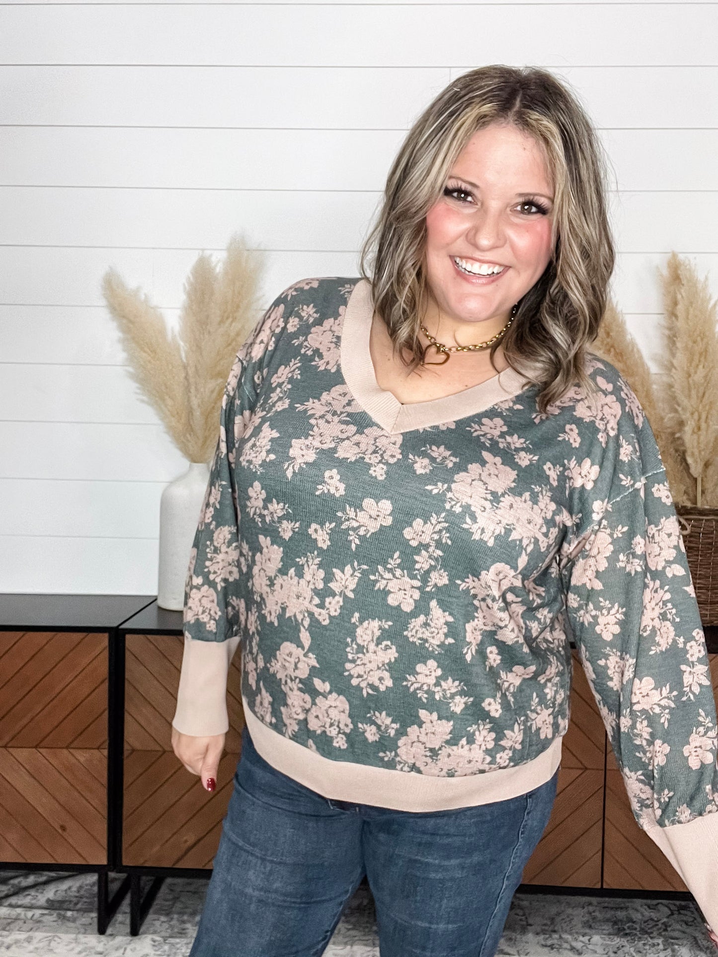 "Energy" Long Sleeve Floral V Neck