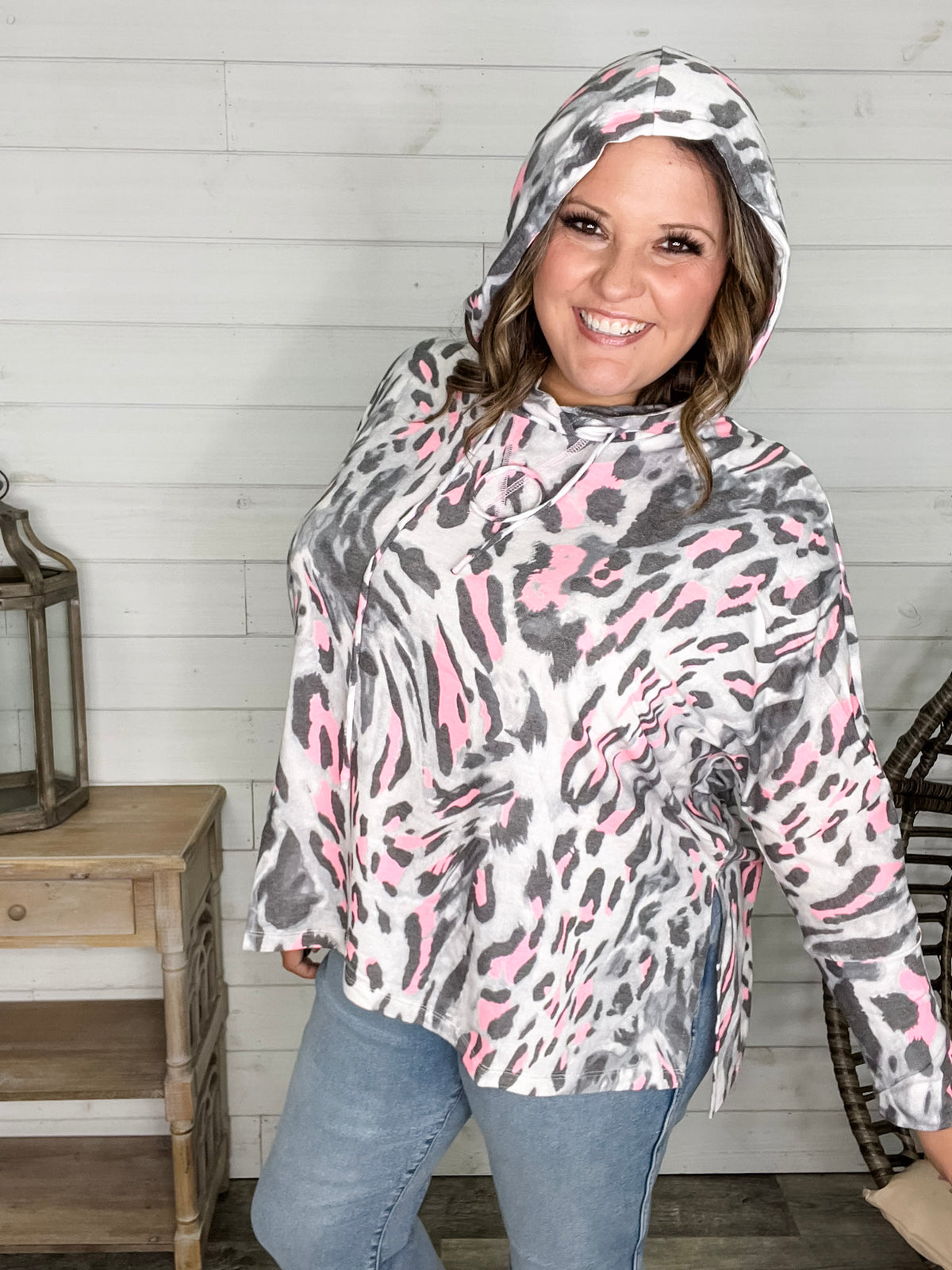 Dear Scarlett "By The Tail" Animal Print Hoodie with Side Slits