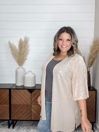 Dear Scarlett "Roosevelt" Short Sleeve Sparkle Cardigan with Double Ruffle Sleeve (Champagne)