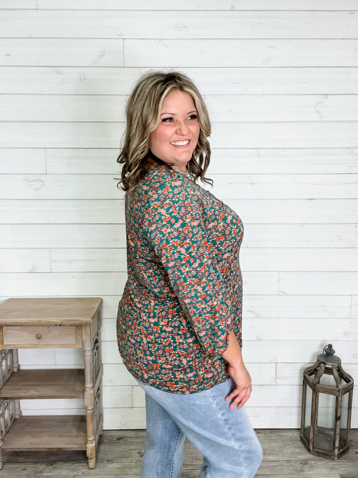 "Triangle" 3/4 Sleeve Button Front Lizzy Luxe