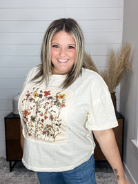 Haptics "Piercing" Floral Applique Short Sleeve Top