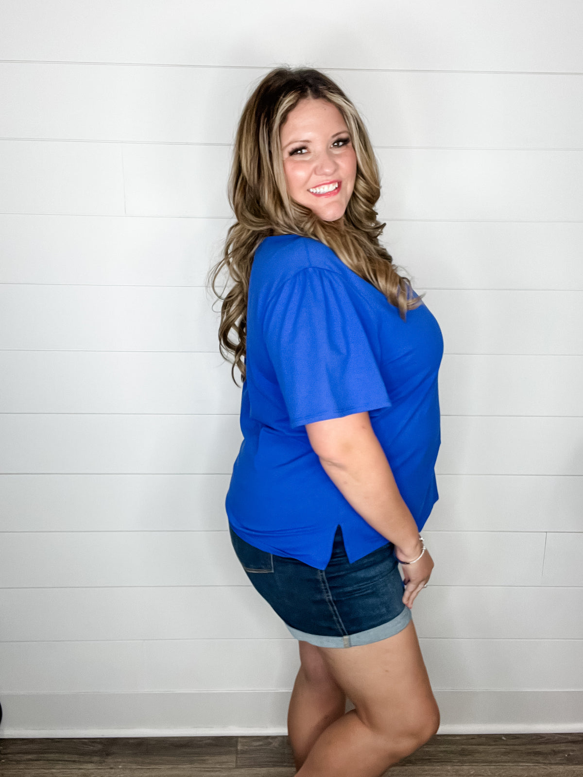 "Rearview" Short Sleeve with Side Slits (Royal Blue)
