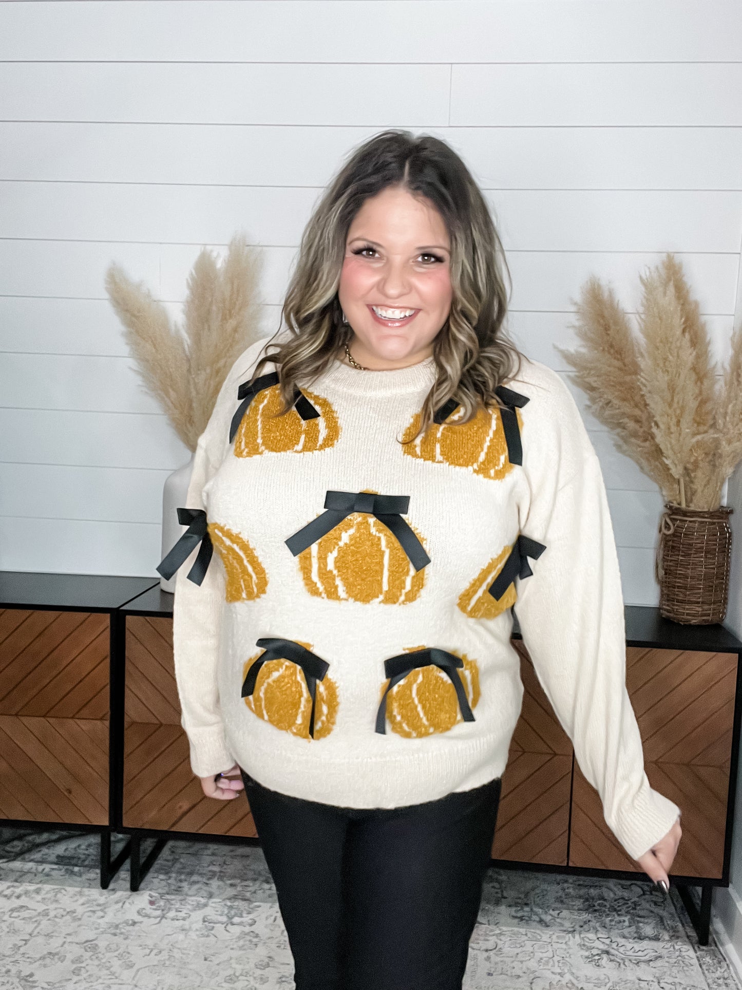 Pumpkins & Bows Long Sleeve Sweater