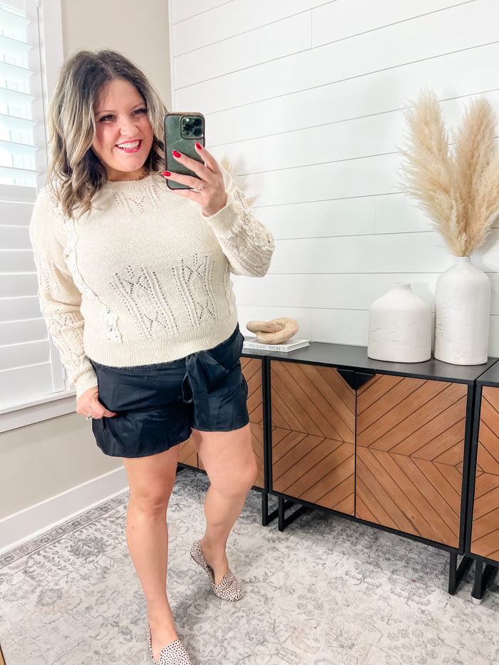 "Zealous" Long Sleeve Sweater with Lace Detail