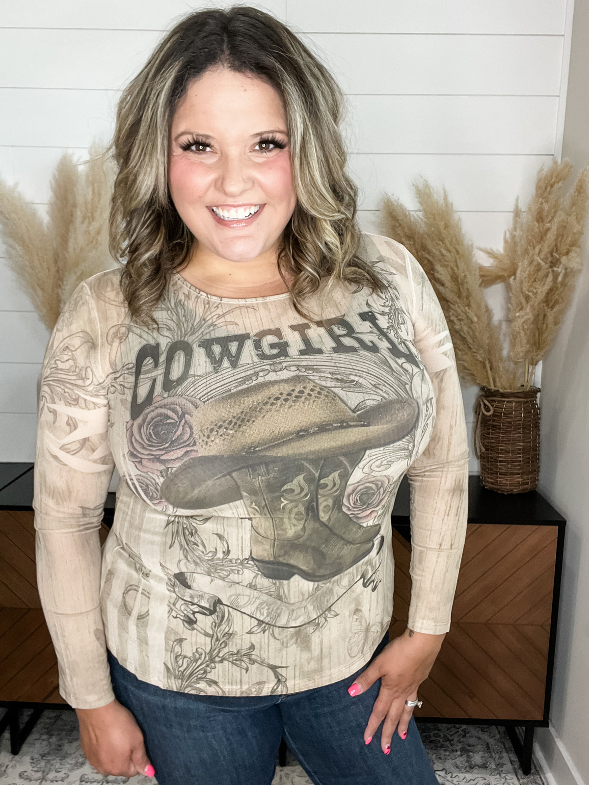 Origami Apparel "Cowgirl" Mesh Long Sleeve  Top
