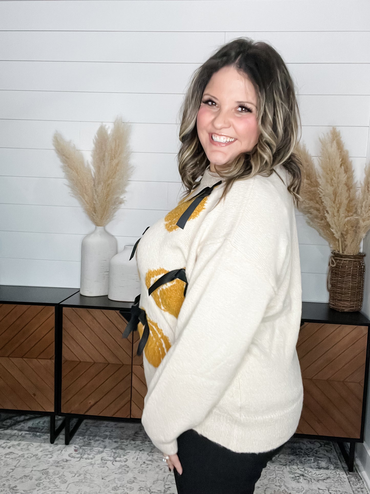 Pumpkins & Bows Long Sleeve Sweater