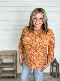 "Rhombus" 3/4 Sleeve Button Front Lizzy Luxe