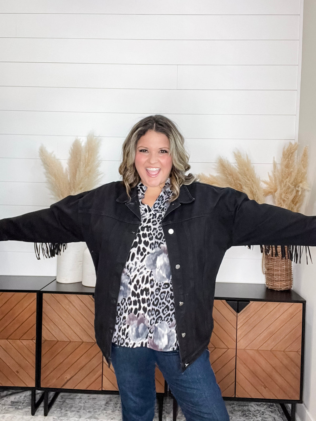 "Shake It Off" Black Denim Jacket with Fringe