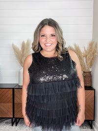 "On The Town" Sequined Ruffle Tank