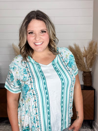 "Miriam" Floral Boxy Short Sleeve Hi Low U Neck