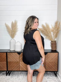 "Lottie" Babydoll V Neck Tank Top (Black)