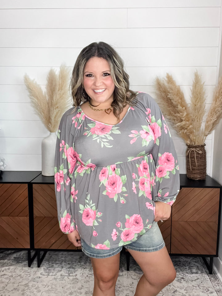 "Untold" Long Sleeve V Neck Babydoll