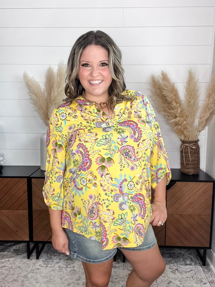 "Spring In It" 3/4 Sleeve Split Neck