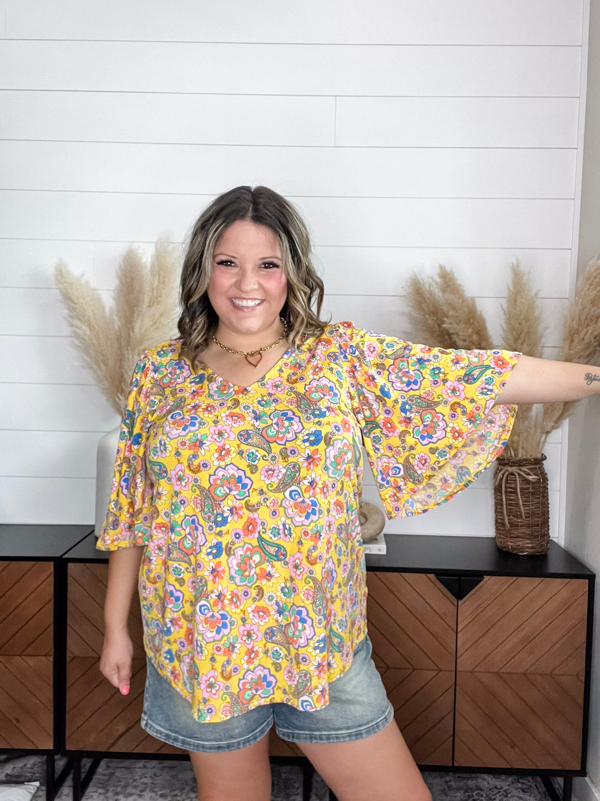 Dear Scarlett "Marigold" Short Ruffled Sleeve U Neck