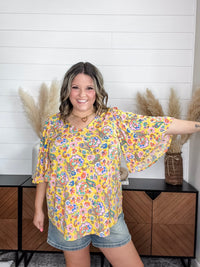 Dear Scarlett "Marigold" Short Ruffled Sleeve U Neck