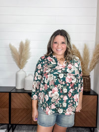Dear Scarlett "Libra" Floral Split Neck 3/4 Sleeve Babydoll