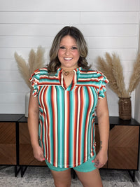 "Sundowner" V Neck with Ruffle Sleeve