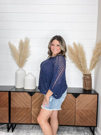 Open Knit Dolman Sleeve Cover Up (Navy)