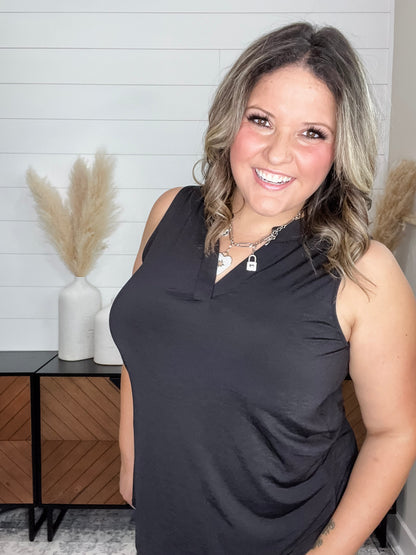 "Ok Maybe This" Sleeveless Split Neck (Black)