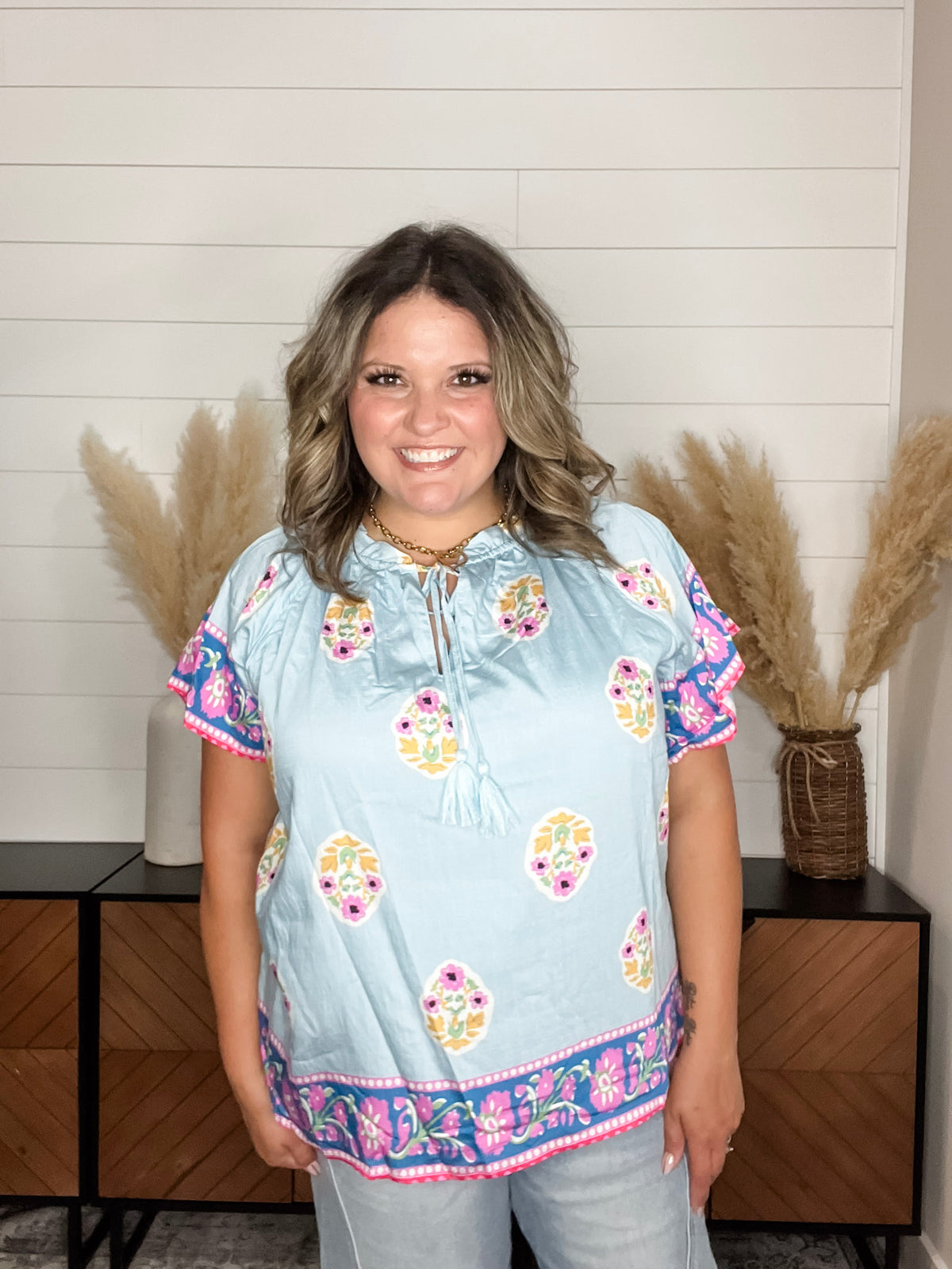 "Lakeview" Floral Ruffle Collar with Front Tie