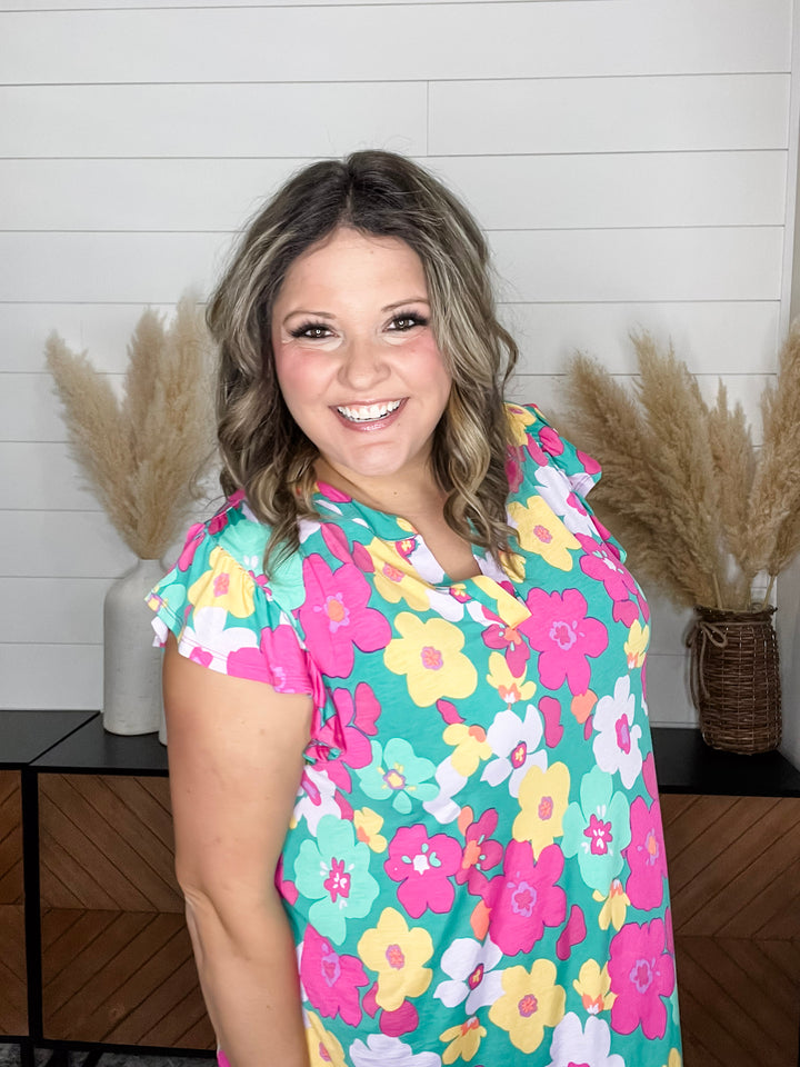 "Holloway" Flutter Sleeve Split Neck