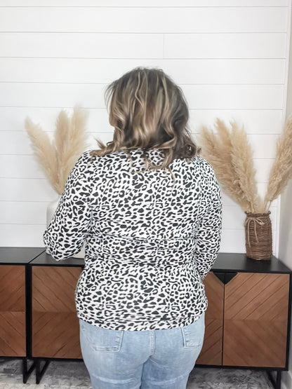 "Dixie" Animal Print Long Sleeve with Criss Cross Design (Grey)