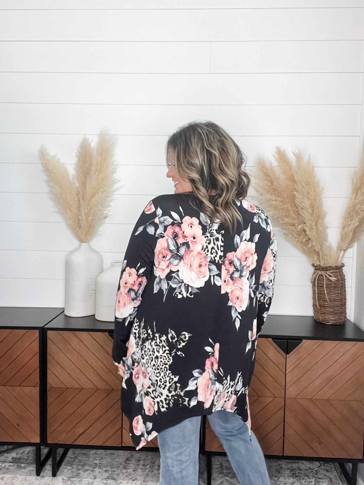 "Double Down" Floral and Animal Print Shark Bite Tunic with Pockets