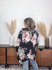 "Double Down" Floral and Animal Print Shark Bite Tunic with Pockets