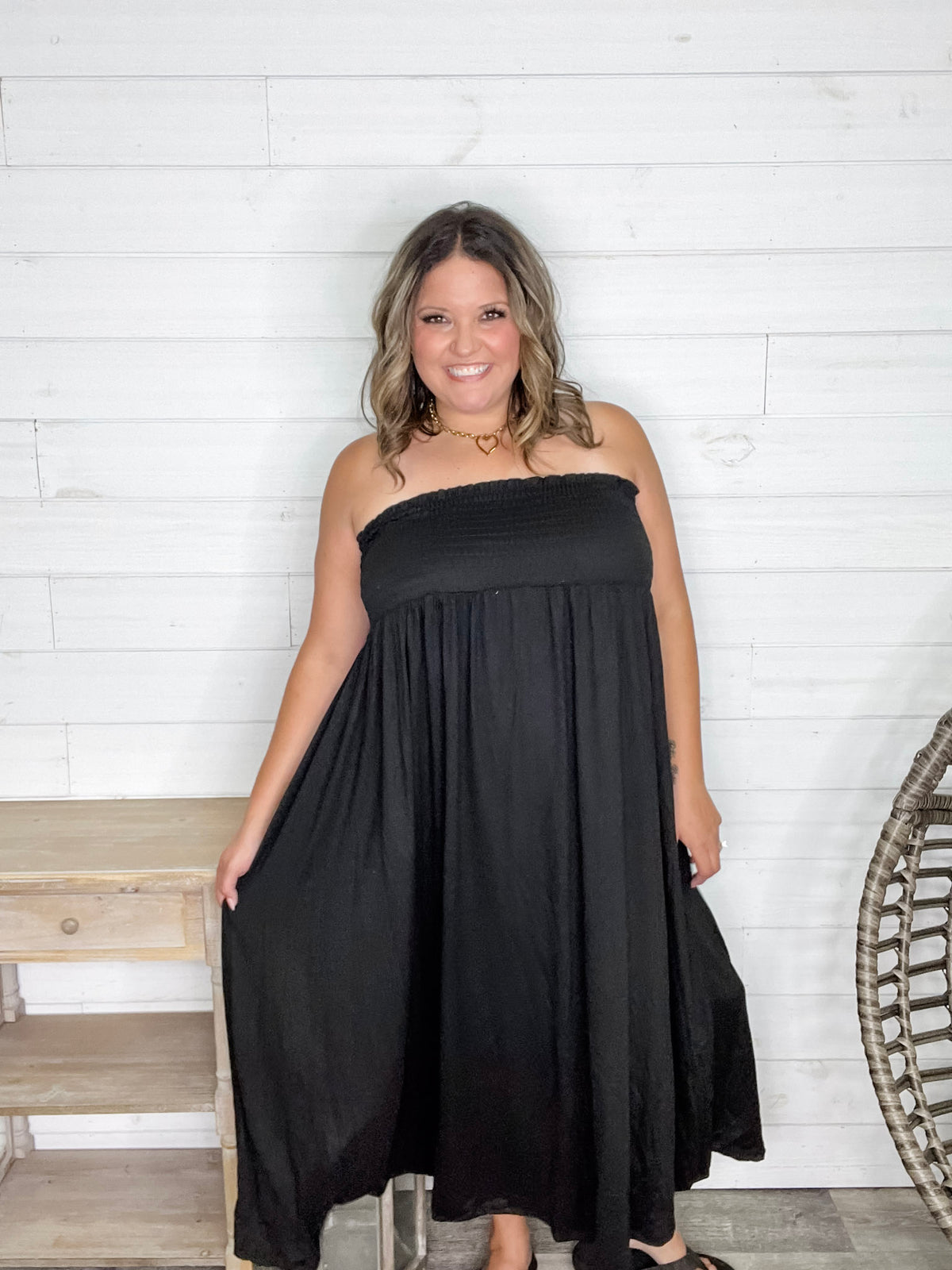 Smocked Waist Maxi Skirt / Tube Dress with Pockets